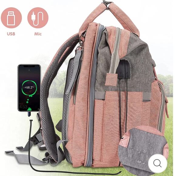 MULTI Compartment diaper bag with changing pad, USB & foldable crib - Picture 9 of 15